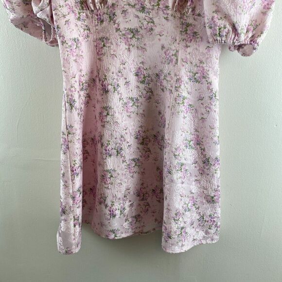 Hyacinth House Tuckernuck Pink Jacquard Empire Ella Mini Dress Sz M? Puff Sleeve - Picture 3 of 14